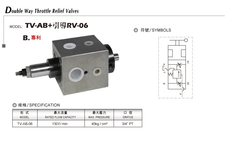 雙位式流量溢流閥TV-AB+引導RV-06